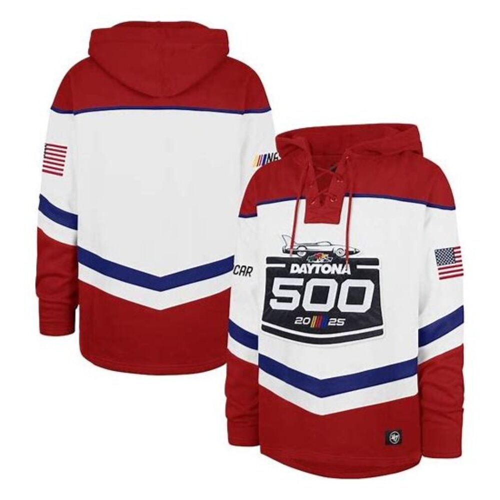 Men's '47 White 2025 Daytona 500 Lacer Pullover Hoodie